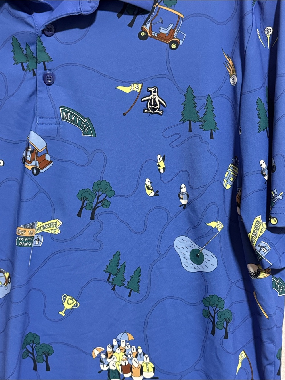 Penguin Blue Golf-Print Short Sleeve Polo Shirt - Picture 5 of 8